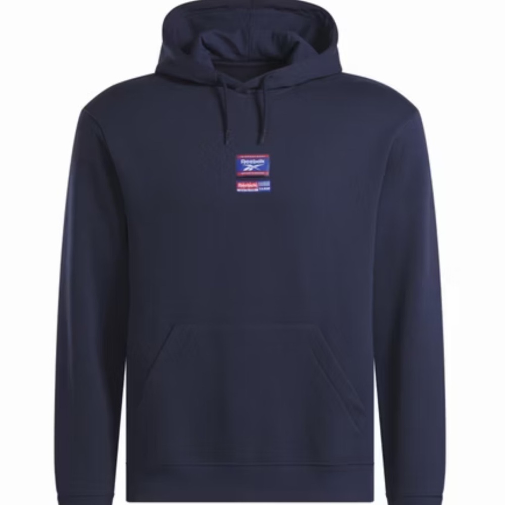 Reebok RI Tape Blue Long Sleeve Fleece Hoodie Sweatshirt Men's Size Medium